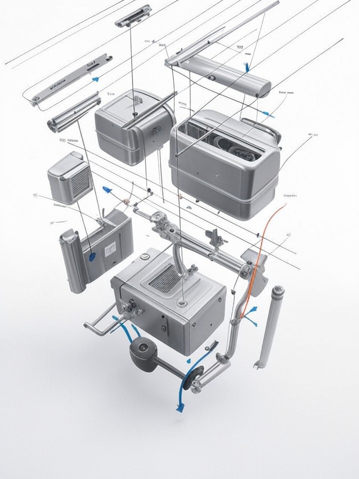 Ford Mustang Mach-E Main Contactor and Pyrofuse Replacement technical blueprint illustration for Las Vegas repair service - detailed component schematic with orange accent highlights