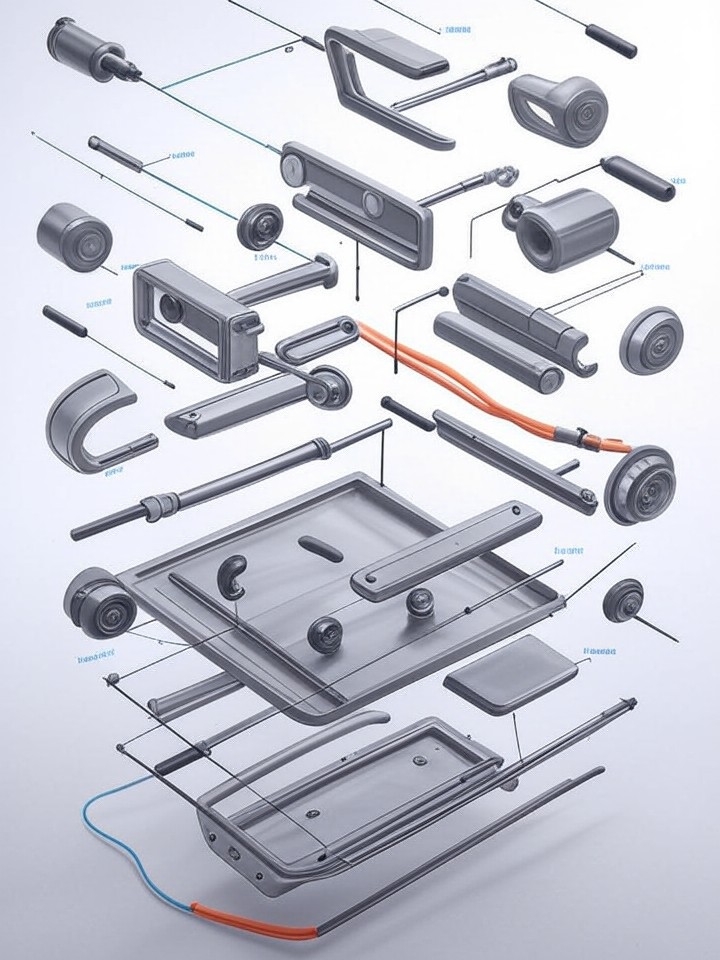 Ford Mustang Mach-E Parking Pawl Stuck technical blueprint illustration for Las Vegas repair service - detailed component schematic with orange accent highlights