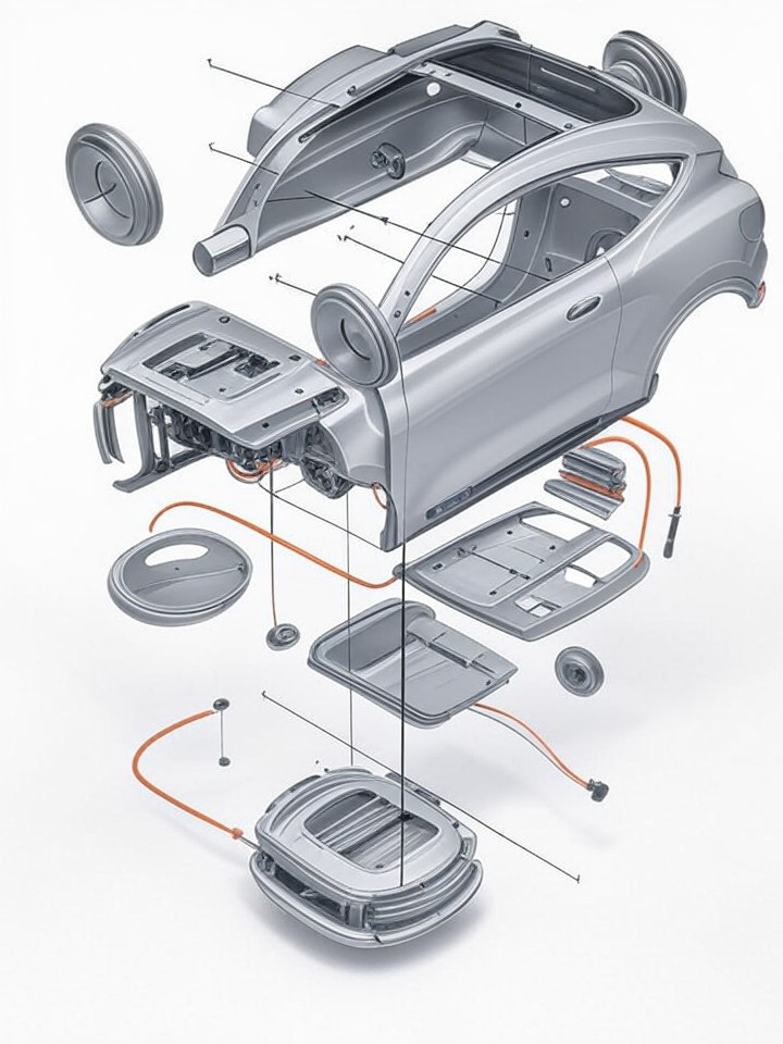 Ford Mustang Mach-E PTC Heater Failure technical blueprint illustration for Las Vegas repair service - detailed component schematic with orange accent highlights