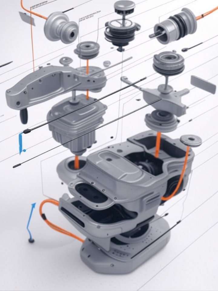 Rivian R1S Air Suspension Strut Collapse technical blueprint illustration for Las Vegas repair service - detailed component schematic with orange accent highlights