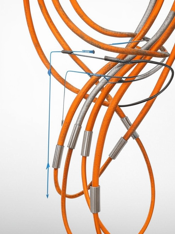 Rivian R1S High Voltage Cable Corrosion technical blueprint illustration for Las Vegas repair service - detailed component schematic with orange accent highlights