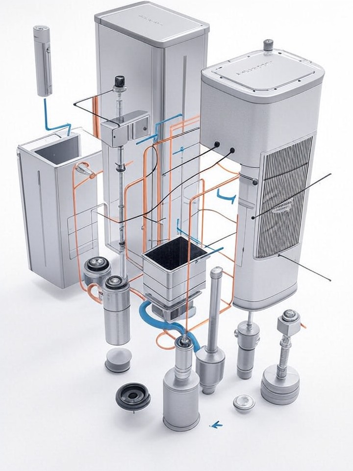 Rivian R1S Matrix LED Headlight Replacement technical blueprint illustration for Las Vegas repair service - detailed component schematic with orange accent highlights