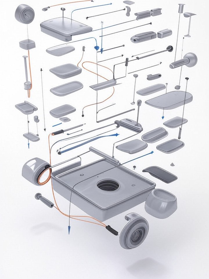 Rivian R1S Parking Pawl Stuck technical blueprint illustration for Las Vegas repair service - detailed component schematic with orange accent highlights