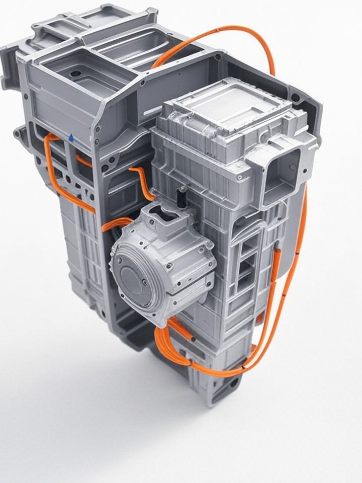 Rivian R1S Reduction Gearbox Noise Repair technical blueprint illustration for Las Vegas repair service - detailed component schematic with orange accent highlights