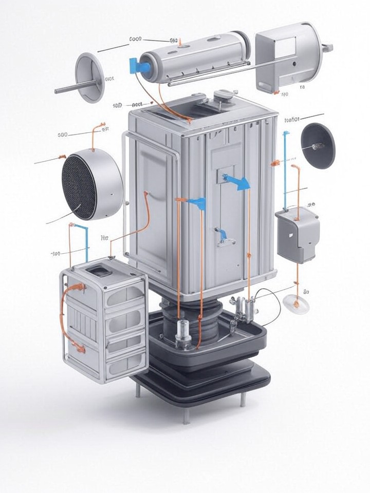 Rivian R1T Windshield Replacement and Calibration technical blueprint illustration for Las Vegas repair service - detailed component schematic with orange accent highlights