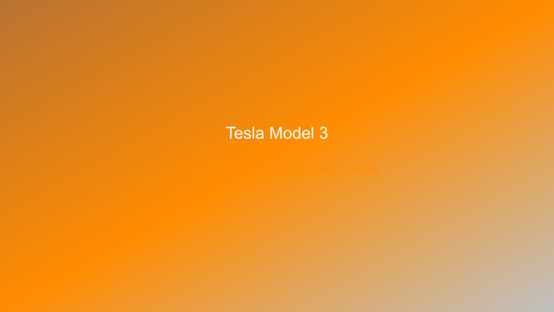Tesla Model 3 Heat Pump and AC Compressor Failure technical blueprint illustration for Las Vegas repair service - detailed component schematic with orange accent highlights