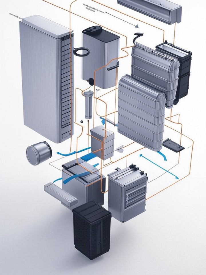 Tesla Model S Main Contactor and Pyrofuse Replacement technical blueprint illustration for Los Angeles repair service - detailed component schematic with orange accent highlights
