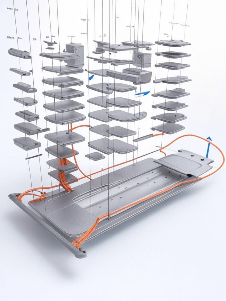 Tesla Model S Onboard Charger Failure technical blueprint illustration for Los Angeles repair service - detailed component schematic with orange accent highlights