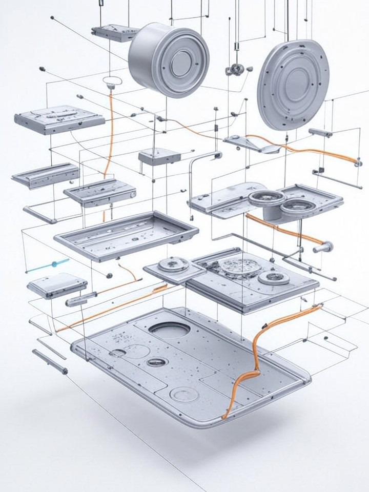 Tesla Model S PTC Heater Failure technical blueprint illustration for Los Angeles repair service - detailed component schematic with orange accent highlights